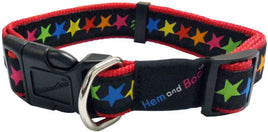 Hem & Boo - Multi Colour Stars on Black - Adjustable Collar - 1.9 x 35-45cm