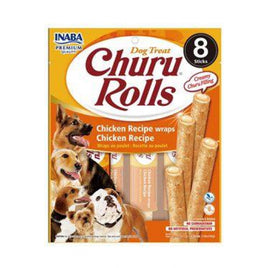 INABA Churu Rolls For Dogs - Creamy Chicken Filling - 8 x 12g Sticks